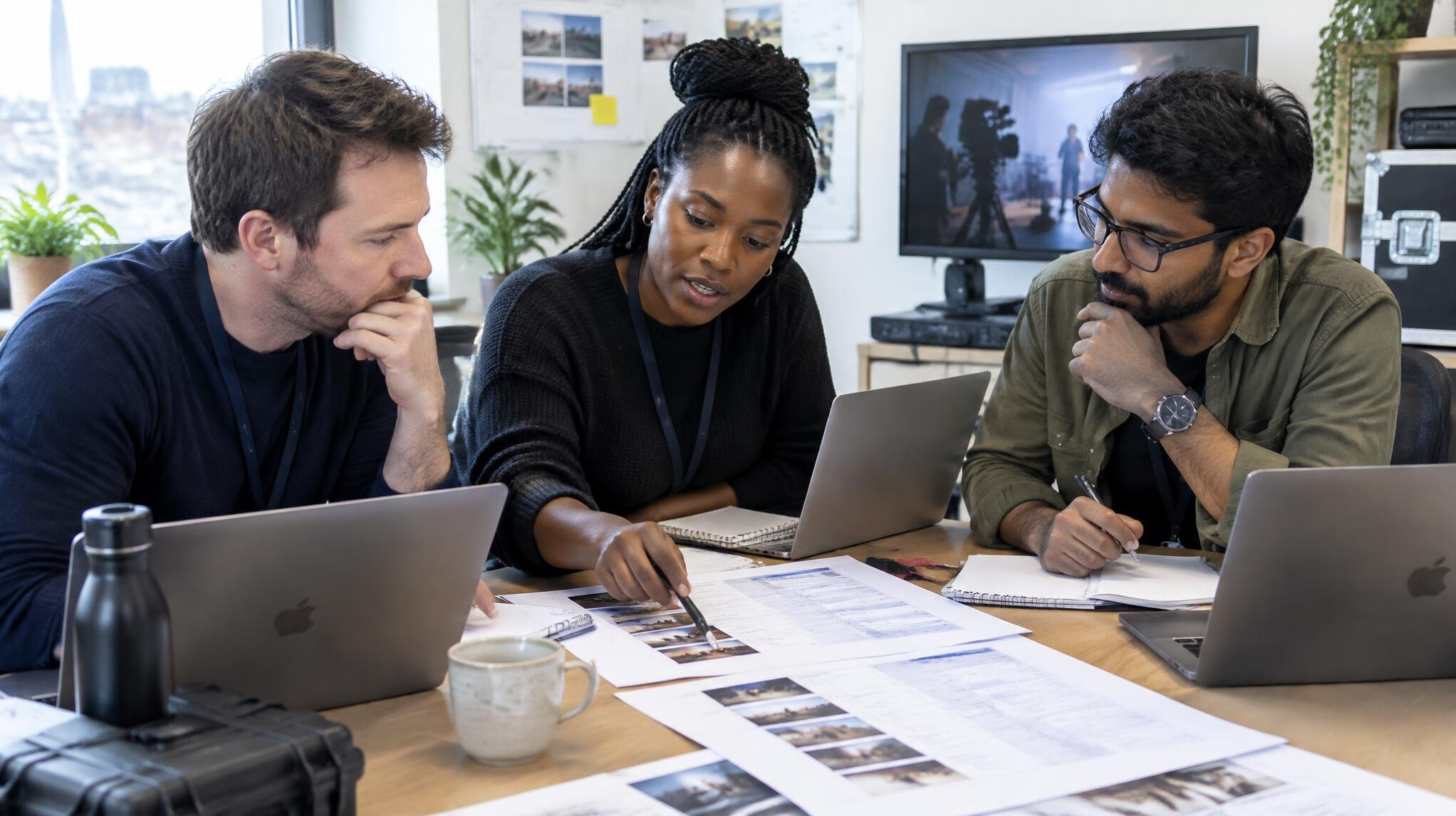 Production team planning around a table