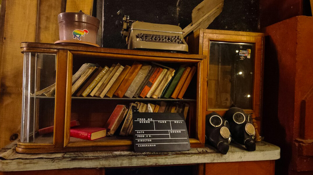 Film clapperboard on a studio floor